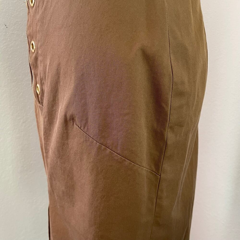 Prada Brown Midi Skirt Gold Grommet Zip Italy Size 46 Minimalist Luxury Classic - Picture 7 of 14